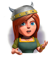 Villager with a viking helmet, as she appears in a Clan Wars tutorial