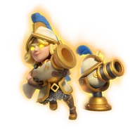 The 3D render of the Hero Musketeer charging to the front lines while the Turret plays defence. This time, she's holding the Musket in a cradle like form.