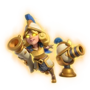 The 3D render of the Hero Musketeer charging to the front lines while the Turret plays defence.