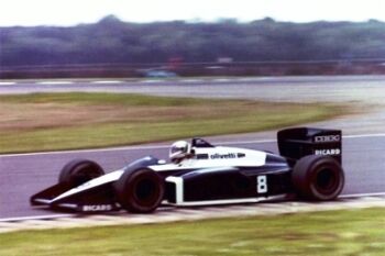 Brabham BT56 briven by Andea de Cesaris, in 1987 at the Silverstone circuit, ML