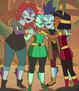 Theoda, Pothina, Akila, and Cleo all hug in "School Break"