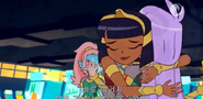 Cleo hugs Callie after she says something snarky