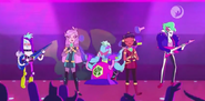 Callie, Cleo, Zedge and two others on the stage