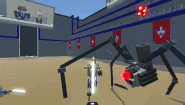 A Spider-Tron 5000 unit trying, and failing, to kill the player.