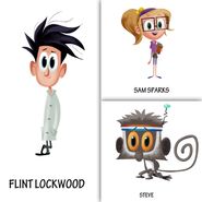 Early designs of Flint, Sam, and Steve. The series was originally going to have a watercolor-esque style.