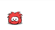 A red puffle having a bath.