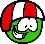 Green Puffle in a helmet.