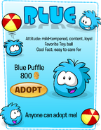 Blue Puffle as shown in the Adopt A Puffle catalog.