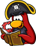 Rockhopper and Yarr reading The Journal of Captain Rockhopper in issue #12 of the Club Penguin Times.