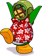 Rookie wearing a Divers Helmet in issue #93 of the Club Penguin Times.