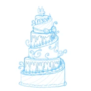 Concept art of the Anniversary Cake for the 4th Anniversary Party.