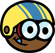 Brown Puffle in a helmet.