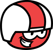 Red Puffle in a helmet.