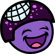 Purple Puffle in a helmet.