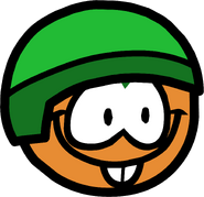 Orange Puffle in a helmet.