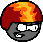 Black Puffle in a helmet.