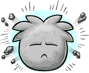 A Grey Puffle statue in the Adopt A Puffle catalog.