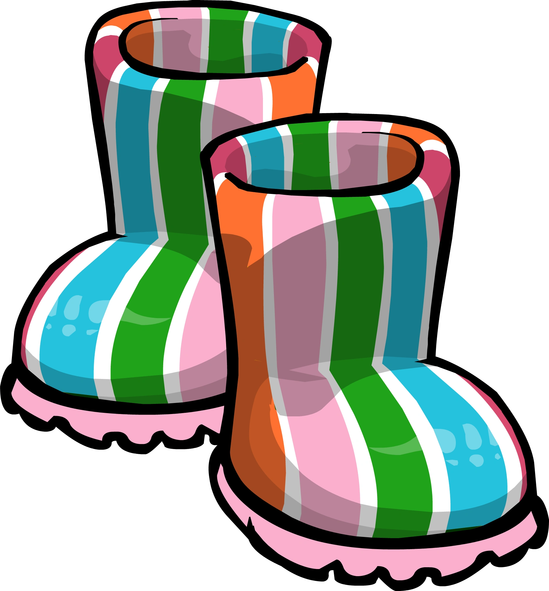 pink and green rain boots