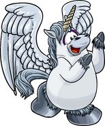 As seen in the October 2017 Penguin Style catalog, along with the Pegasus Wings, Unicorn Costume, and the Unicorn Hooves.