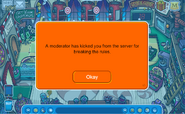 The message that appears when a player gets kicked after entering the Bakery early.[3]