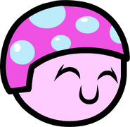 Pink Puffle in a helmet.