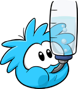 A Blue Puffle drinking