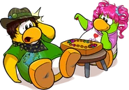 As seen in issue 292 of the Club Penguin Times, along with the Brown Striped Fedora, Polka-Dot Bandanna, The Cotton Candy, and I Heart My Pink Puffle T-Shirt