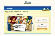 The process to send the postcard to a Club Penguin account