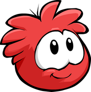 A red puffle smiling.