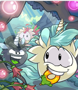 A Black Puffle as a Unicorn Puffle.