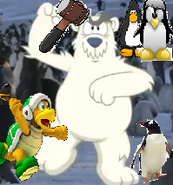 Hebrert: DUUH, LOOK AT ME! Hammer Bro: Hey! Quit jacking my style! Real Penguin: Hey, a street performer! CP Penguin: Man, these are some ugly looking penguins. Tux: You're telling me.