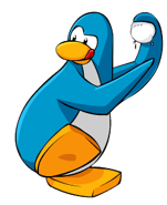 A blue penguin about to throw a snowball