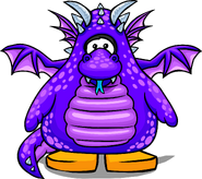 A Purple Dragon Costume on a penguin