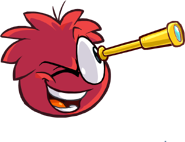 Un Puffle Rojo con telescopio