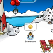 Pingüino giñando ojo al Puffle Dubstep en la playa