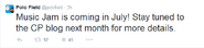 The tweet from Polo Field confirming the party will occur in July 2014.