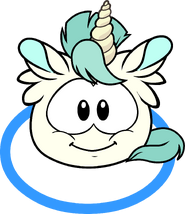 A White Unicorn Puffle in-game.