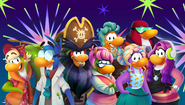 El Pingüino Jet-Pack con el resto de personajes en año nuevo.
