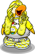 As seen in the March 2012 Penguin Style catalog, along with the Yellow Face Paint, Yellow Feather Boa, I Heart My Yellow Puffle T-Shirt, and Yellow Checkered Shoes