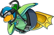 Fiesel.png (820 KB) As seen in the Underwater Adventure Costume Trunk, along with the Scuba Tank, Green Wetsuit, and Yellow Flippers