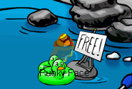 A free item stand with Green Ducks