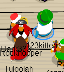 Rockhopper at the Holiday Party 2012. Note the Rockhopper's Santa Hat.