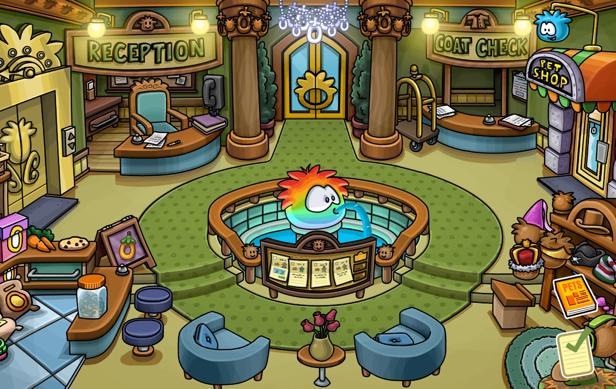 Puffle Hotel Lobby Club Penguin Wiki Fandom