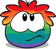 An annoyed-looking Rainbow Puffle