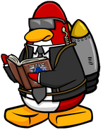 Jet Pack Guy reading The F.I.S.H during The Veggie Villain