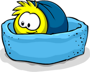 A Yellow Puffle in the Blue Puffle's Bed