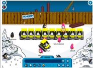 Some construction workers riding Snow Cats in Penguin Chat 3