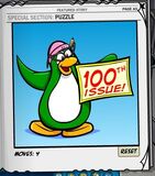 Aunt Arctic celebrating the 100th issue of The Penguin Times.