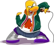 Franky singing with a microphone