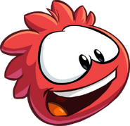 A very happy red puffle